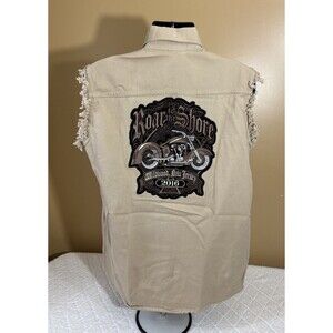 Roar To The Shore Wildwood Beach NJ Embroidered Motorcycle Run Button Up Tee L